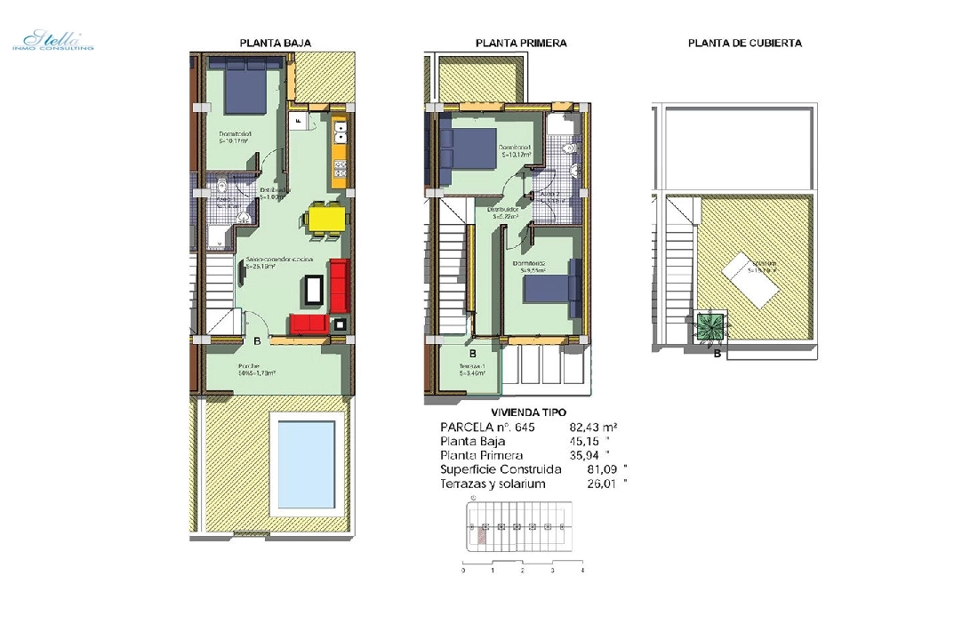 adosado en Villamartin en venta, superficie 120 m², parcela 82 m², 3 dormitorios, 2 banos, piscina, ref.: HA-VMN-250-R01-17