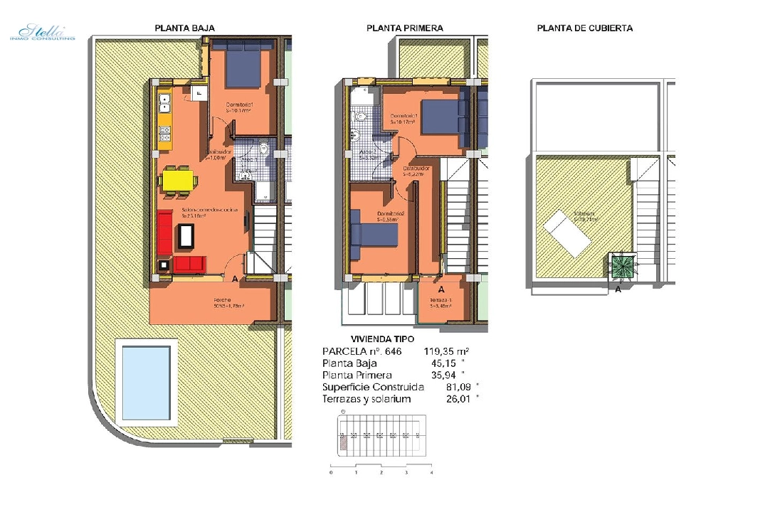 adosado en Villamartin en venta, superficie 120 m², parcela 82 m², 3 dormitorios, 2 banos, piscina, ref.: HA-VMN-250-R01-18
